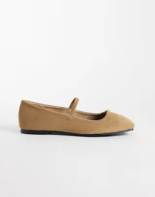 RAID Wide Fit Aylani faux suede square toe ballet flats in sand
