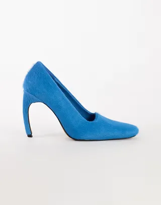 Topshop Amos chiselled banana heel pumps in blue hair on real leather
