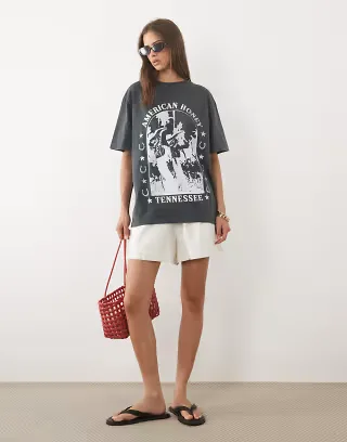 ASOS DESIGN oversized T-shirt with American Honey western graphic in washed charcoal