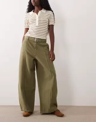 ASOS DESIGN canvas wide leg jeans with belt in brown
