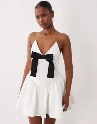 ASOS LUXE white mini dress with velvet bow detail