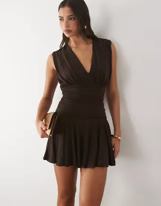TFNC embellished plisse halter neck mini dress in emerald