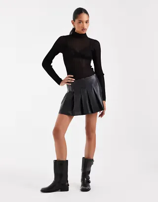 ASOS DESIGN tailored faux leather pleated mini skirt in black