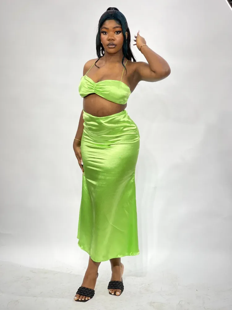 SATIN STRAPPY TOP AND SKIRT SET