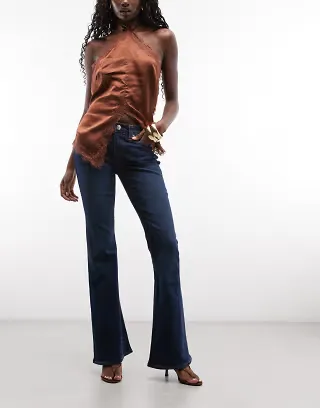 True Religion joey mid rise flap pocket flare jeans in dark wash blue