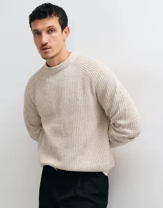 ONLY & SONS relaxed fit raglan crew neck knit sweater in cream marl