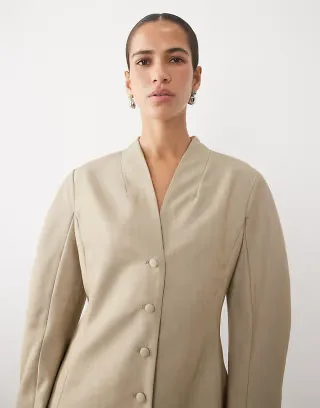 Vila cocoon sleeve waist detail blazer in natural melange
