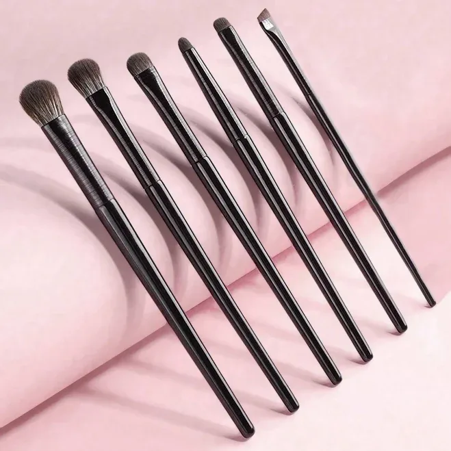 Black 6pcs Soft Bristle Makeup Brush Sets Kits Cosmetic Brush Eyeshadow Blending Concealer Flat Angled Eyeliner ABS Cosm
