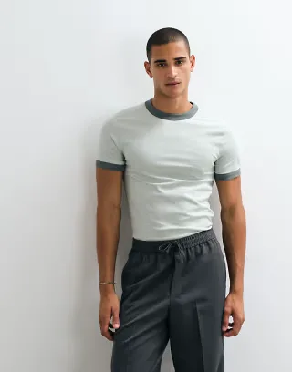ASOS DESIGN slim ringer T-shirt in gray