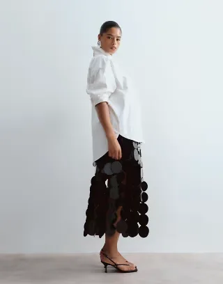 ARRANGE Curve disc sequin column midi skirt in black