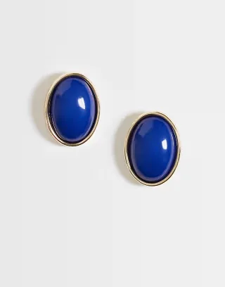 ASOS DESIGN stud earrings with blue stone setting in gold tone