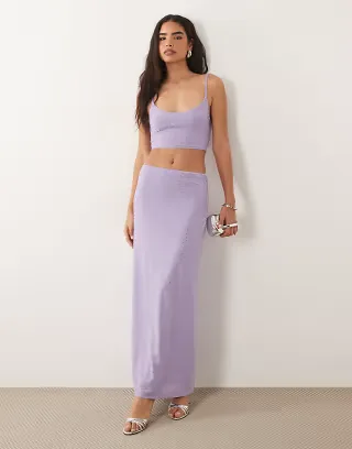 ASOS DESIGN hotfix maxi skirt in lilac - part of a set