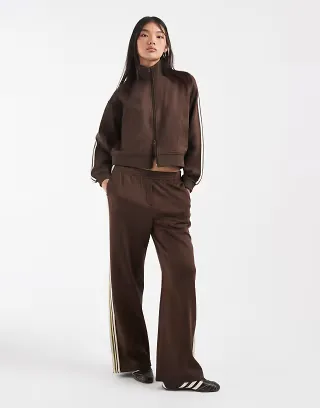 JJXX zip up jacket with striped detail in brown - part of a set