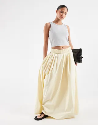 ASOS DESIGN Petite elastic waist volume midaxi skirt in buttermilk