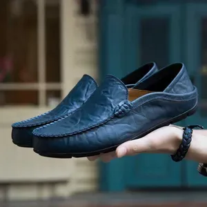 Men's Genuine Leather Loafers Moccasins - Slip-On Boat Shoes, Sizes 37-47