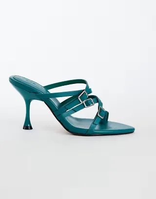 Topshop Nori buckle detail heeled mule in teal