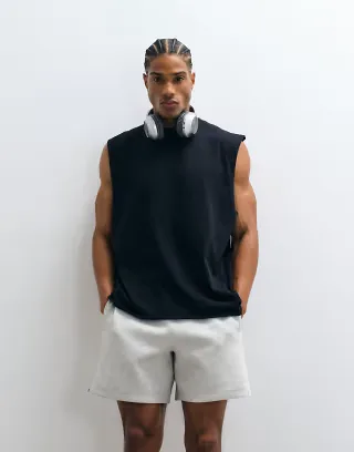 4505 quick dry cotton raw hem cut off training tank top in washed black