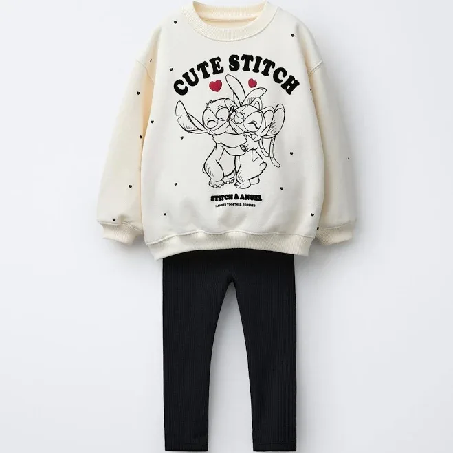 Zara Kids Lilo & Stitch Disney Ribbed Sweatshirt And Leggings Set