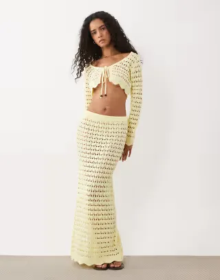 Miss Selfridge crochet set in butter yellow