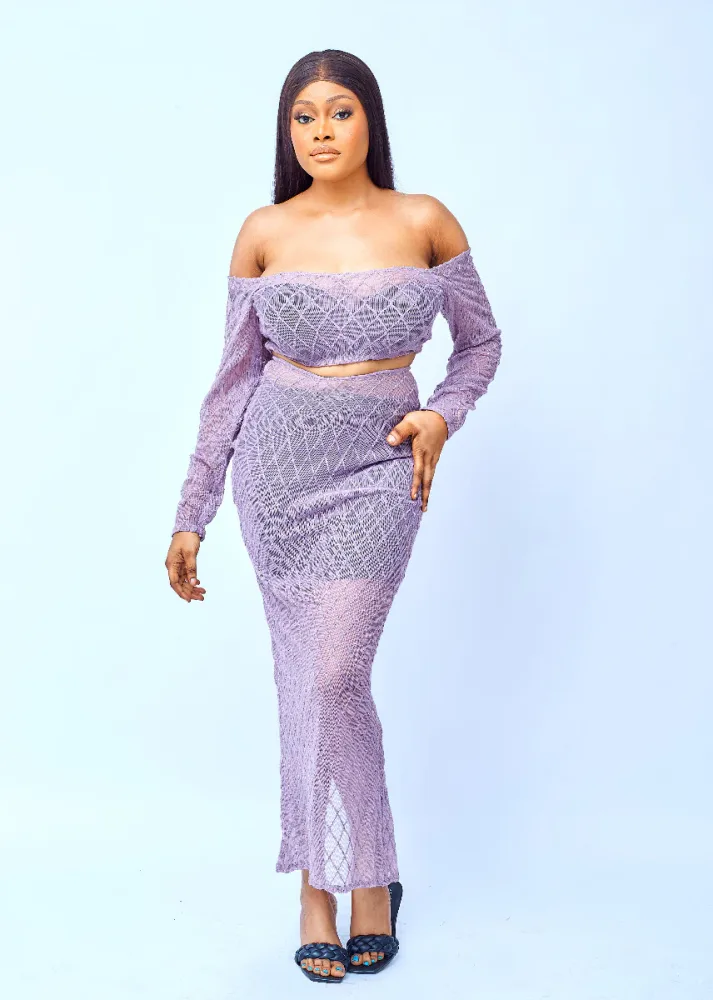 GLITTER OFF SHOULDER TOP AND MAXI SKIRT