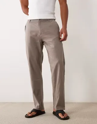 ASOS DESIGN linen shirt and pants set in brown