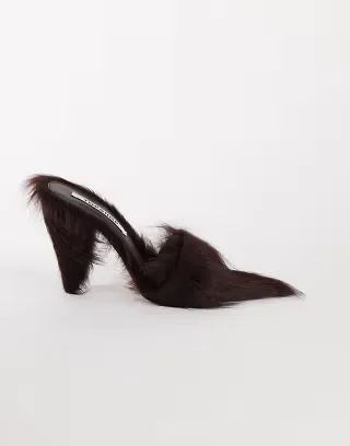 Topshop Willa cone heel mule in chocolate hair on real leather