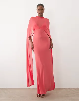 ASOS DESIGN exaggerated cape maxi dress in coral