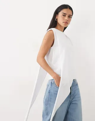 ASOS DESIGN asymmetric long t-shirt in white