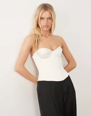 Oh Polly satin lace-up corset in ivory