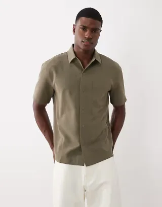 ASOS DESIGN smart relaxed shirt with snaps in khaki