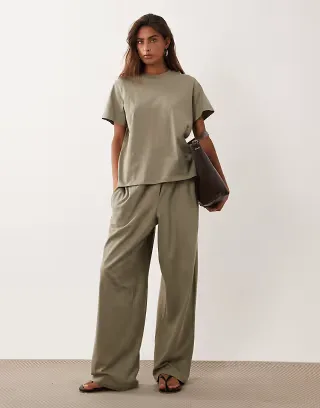 ASOS DESIGN cotton oversized balloon leg pants in stone - part of a set
