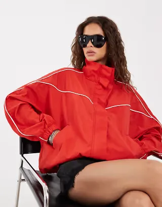 ASOS DESIGN techy funnel neck windbreaker jacket in red
