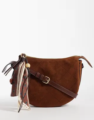 Accessorize suedette crossbody bag with scarf detail in camel