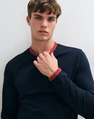 ASOS DESIGN long sleeve ringer top in navy