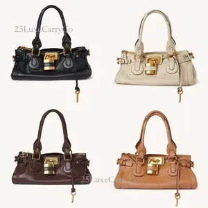 Chloslys Designer Grain Leather Shoulder Bag - Retro Lock Handheld Crossbody Purse for Women - Paddington Style Handbag