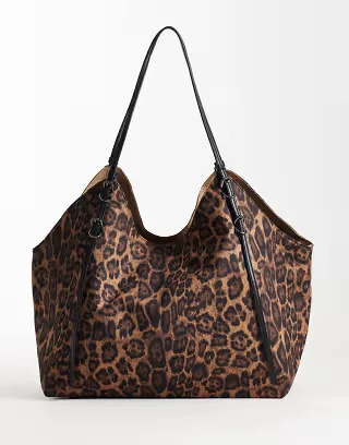 Glamorous slouchy leopard print tote bag in brown