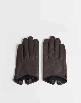 ASOS DESIGN short leather gloves in chocolate