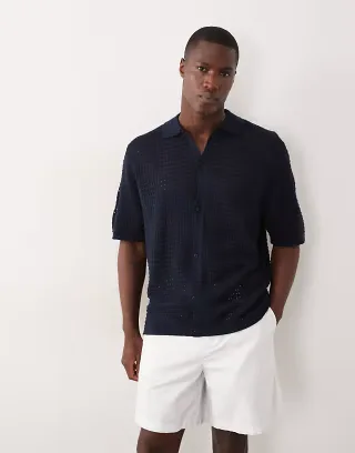 ASOS DESIGN relaxed knit button through in navy
