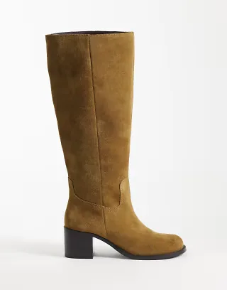 ASOS DESIGN Clyde round toe pull-on knee boots in sand suede