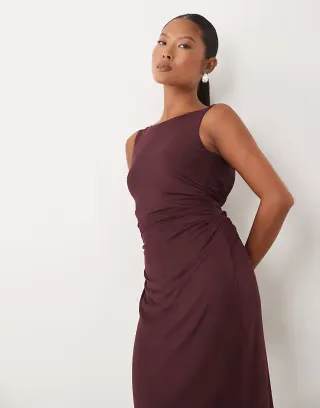 Nobody's Child Petite Margot mesh sleeveless midi dress in burgundy