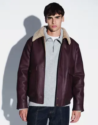 ASOS DESIGN washed burgundy aviator jacket