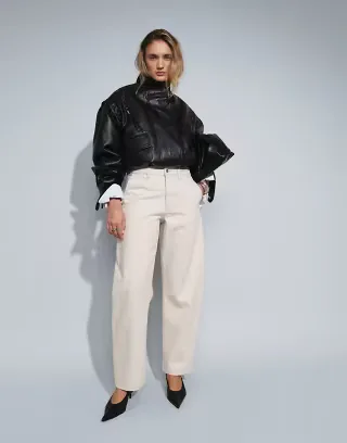 ASOS DESIGN slim barrel leg jeans in ecru