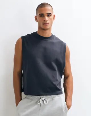 4505 cotton cropped lifting tank top with quick dry finish in charcoal