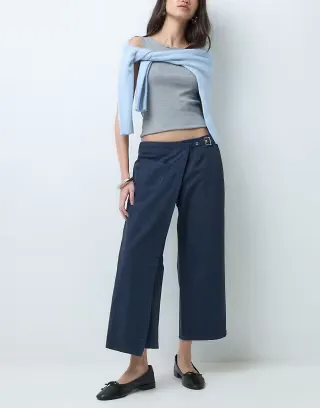 COLLUSION wrap over detail casual trouser in charcoal