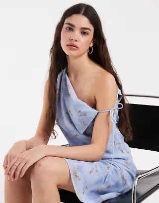 Kiss The Sky floral chiffon asymmetric tie side top in blue - part of a set