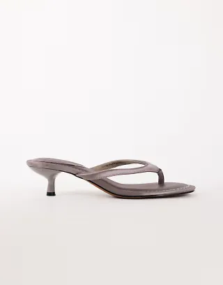 Topshop Axel toe thong mid heel sandal in gray satin