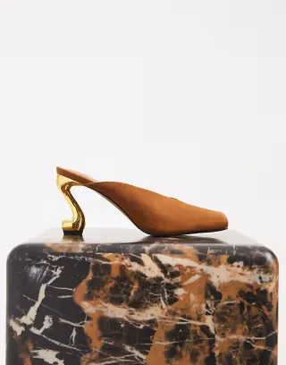 JW Pei Hannah faux suede square toe heeled mules in brown