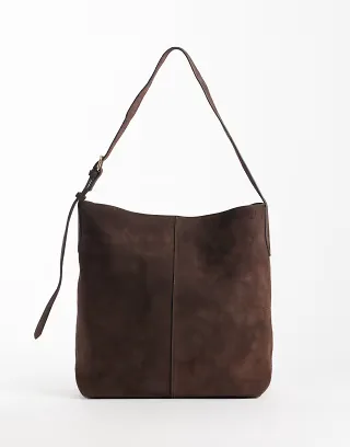 ASOS DESIGN suede bucket bag in chocolate
