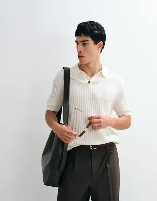 Hollister knit oversized short sleeve polo in white stripe