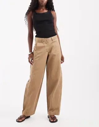 JJXX high waisted barrel fit pants in beige
